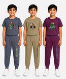 Boys Graphic Printed T-Shirt & Typography Track Pant Co-Ord Set | Age 2-5 Years | Pack Of 3 Set