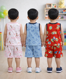 Boys Cotton Cartoon Printed Kids Sleeveless Set Combo | Age 0 to 3 Years | T-shirt & Shorts (Combo Set Pack of 3)