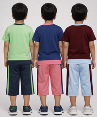 Boy Kid Co-ord Set | Half sleeve T-shirt and 3/4 pant for Boy Kids | Sizes Age 1 to 3 Years (Pack of 3 Set) - 927