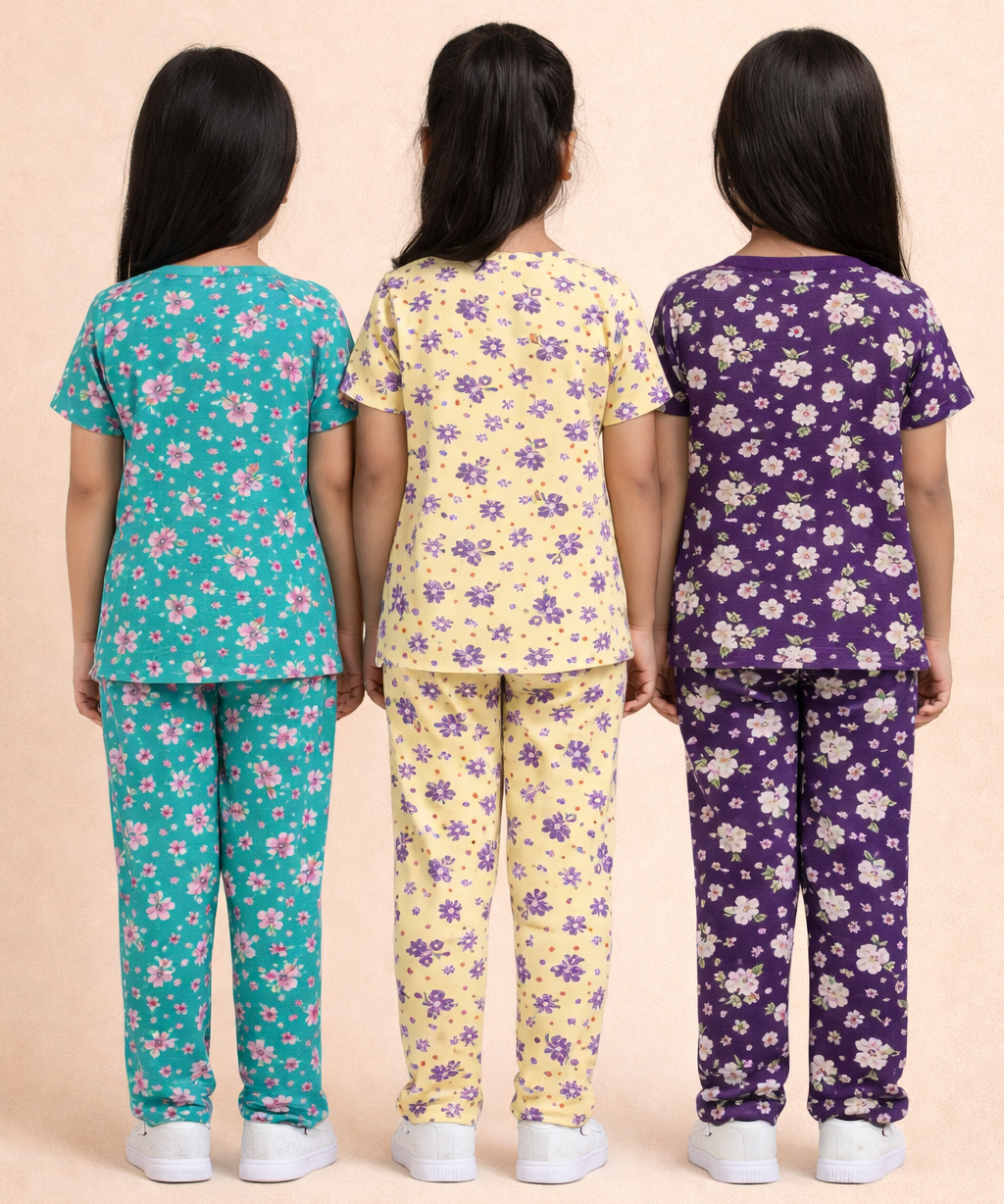 Girl Kids All Over Printed Co-ord Set | Tshirt and Pant | Age 2 to 10 Years (Pack of 3 Sets)