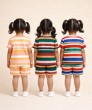 Girls Cotton Stripes Kids Co-ord Set Combo / Age 1-4 Years | T-shirt & Shorts (Combo Set Pack of 3)