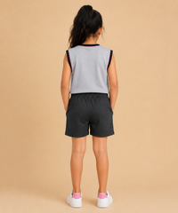 Girls Cute Cat Print | Sleeveless T-Shirt & Shorts Co-ord Set | Age 4 to 11 Years (Pack Of 1 Set)