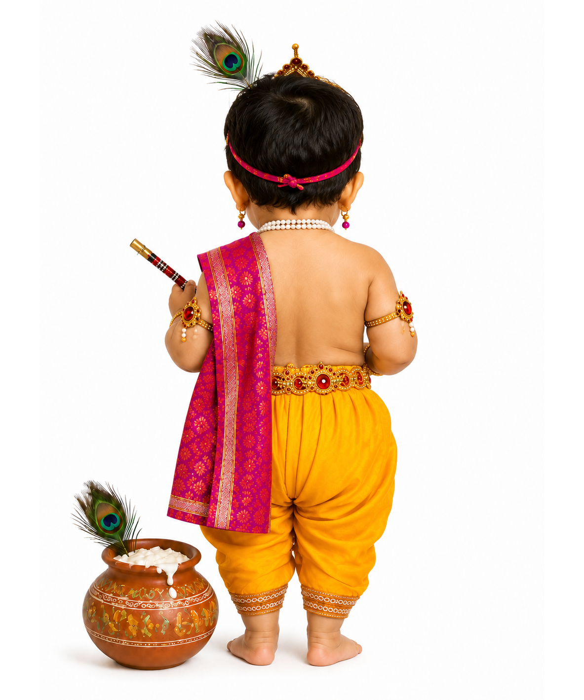 Little Krishna Fancy Dress Costume for Boys & Girls | 0 to 10 Years | Traditional Janmashtami Krishna Outfit with Crown, Flute & Accessories