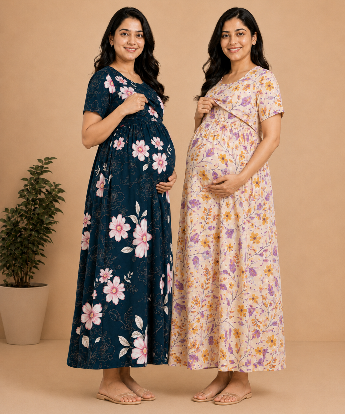 Maternity Feeding Maxi Dress | Nursing Friendly Nighty Style (Pack of 2 Pieces)