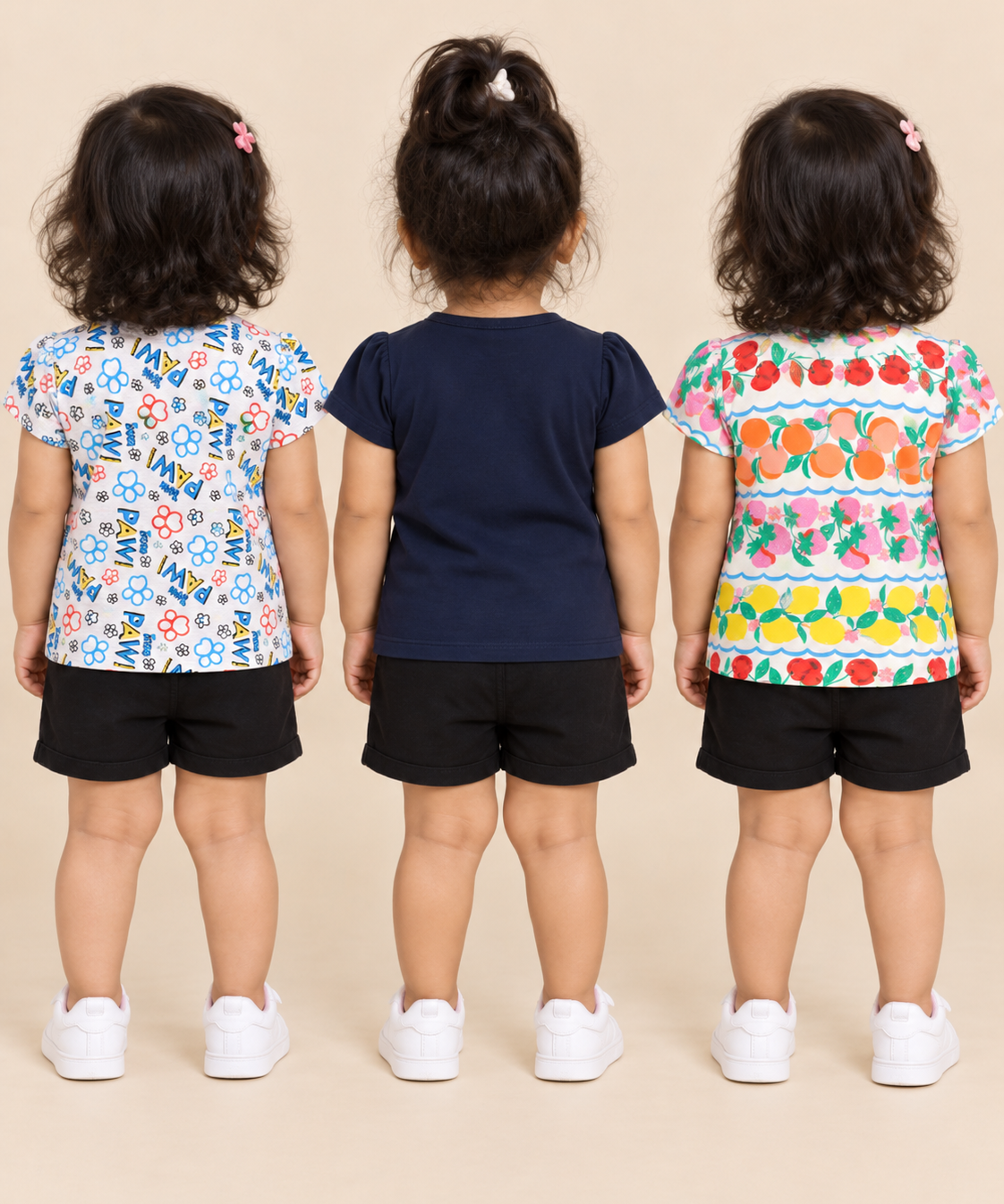 Baby Girls All Over Printed Cotton T-Shirt Multi Colour | Age 3 to 24 Months (Pack of 3 Pieces)