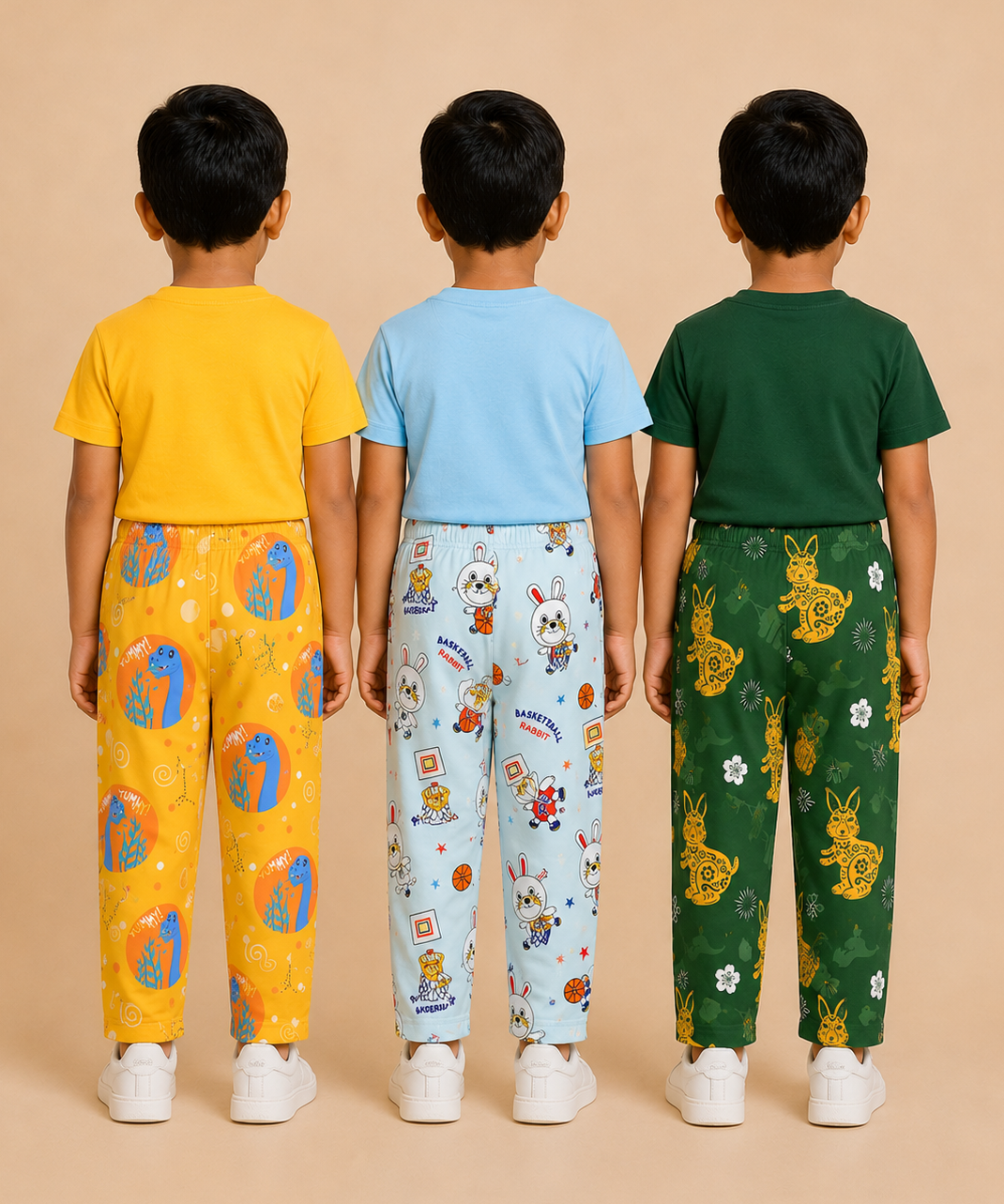 Pure Cotton Boys Printed Track Pant for Casual Night wear for Kids | Age 0 To 8 Years (Pack of 3)