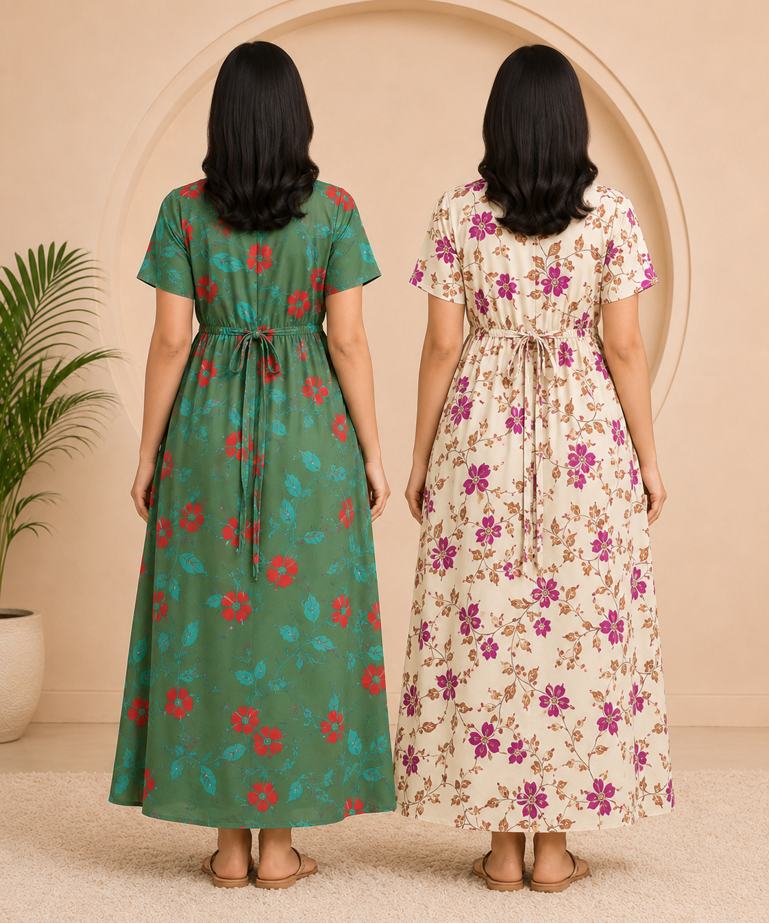 Maternity Feeding Maxi Dress | Nursing Friendly Nighty Style (Pack of 2 Pieces)