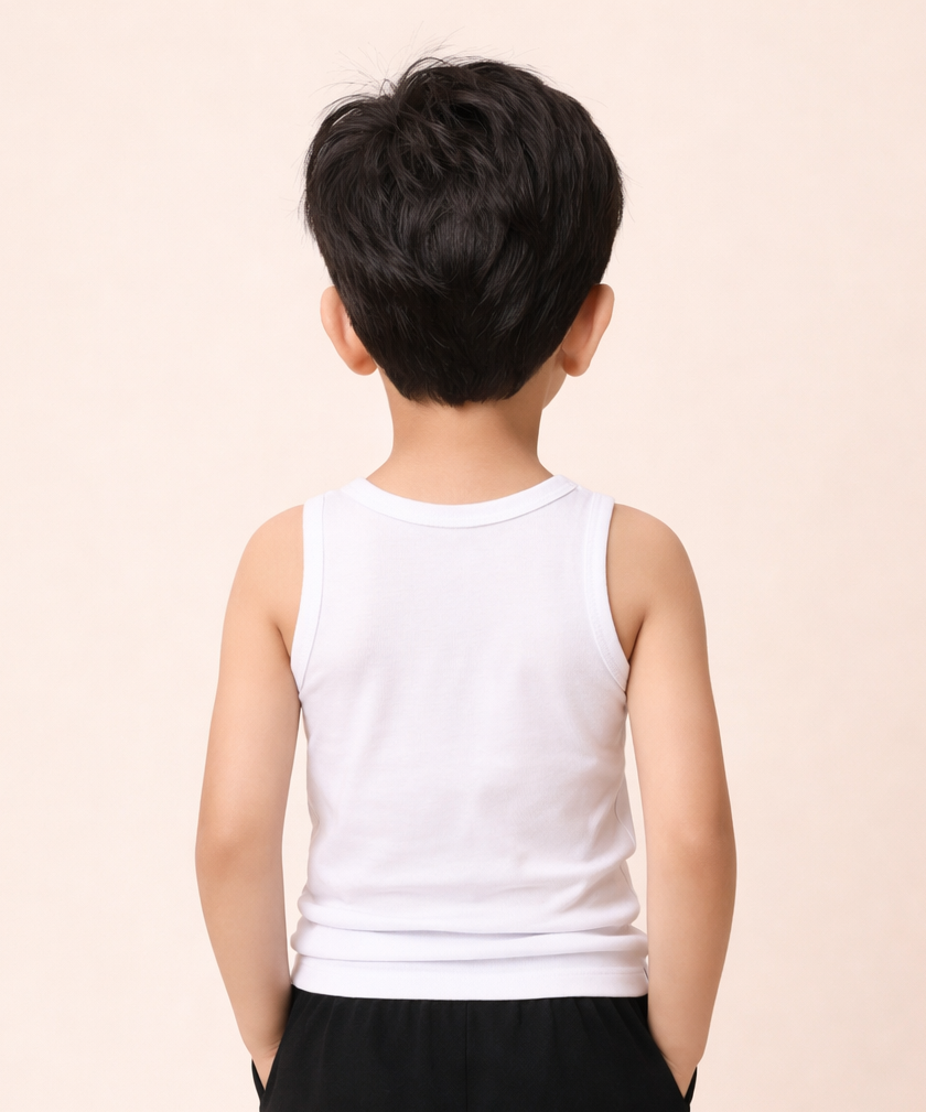 Kids Boys White Cotton Inner Vest – Comfortable Sleeveless Undershirt ( Pack Of 5 Combo )