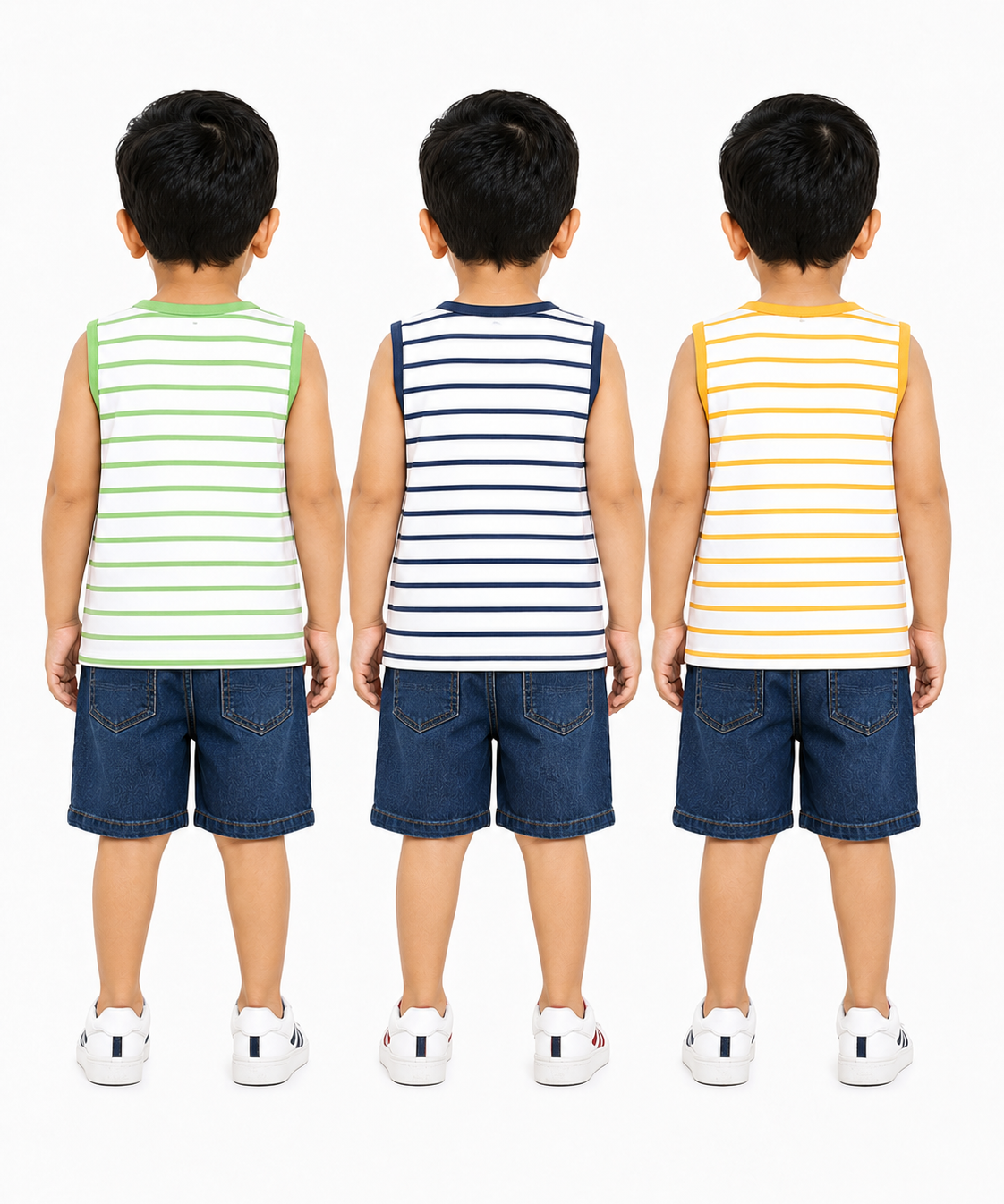 Cotton Stripes Kids Sleeveless Tshirt (Pack of 3)