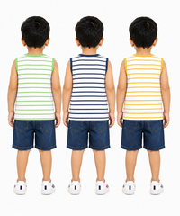 Cotton Stripes Kids Sleeveless Tshirt (Pack of 3)
