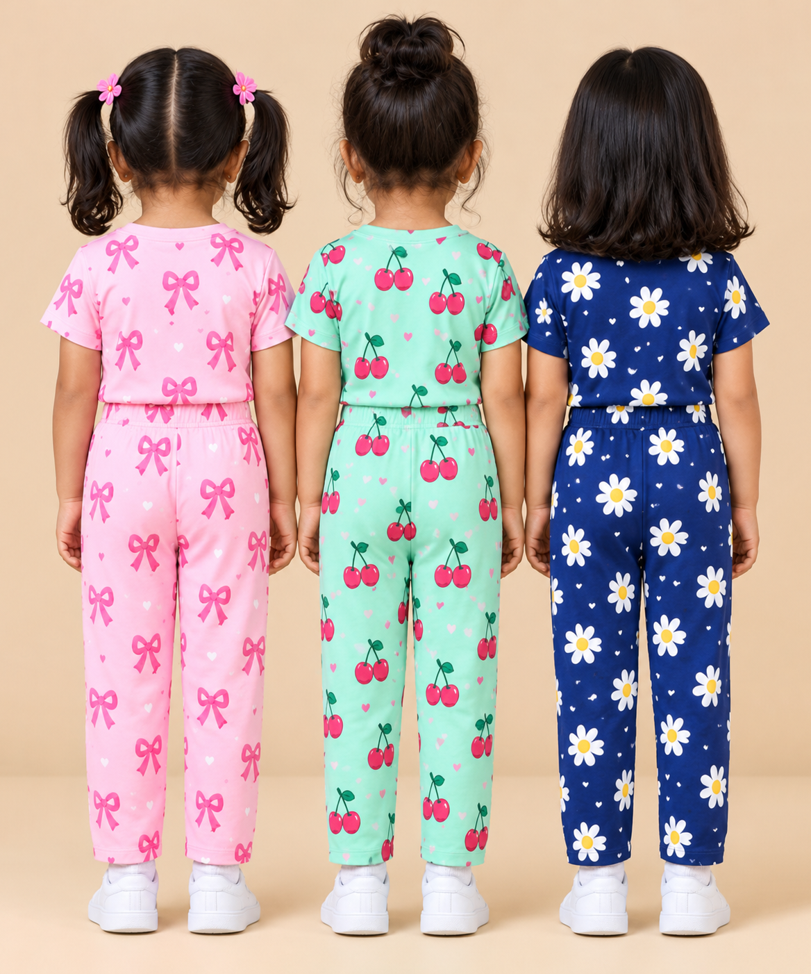Girl Kids All Over Printed Tshirt and pant Co-ord Set | Age 6 Months to 4 Years (Pack of 3 Sets)