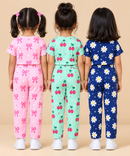 Girl Kids All Over Printed Tshirt and pant Co-ord Set | Age 6 Months to 4 Years (Pack of 3 Sets)