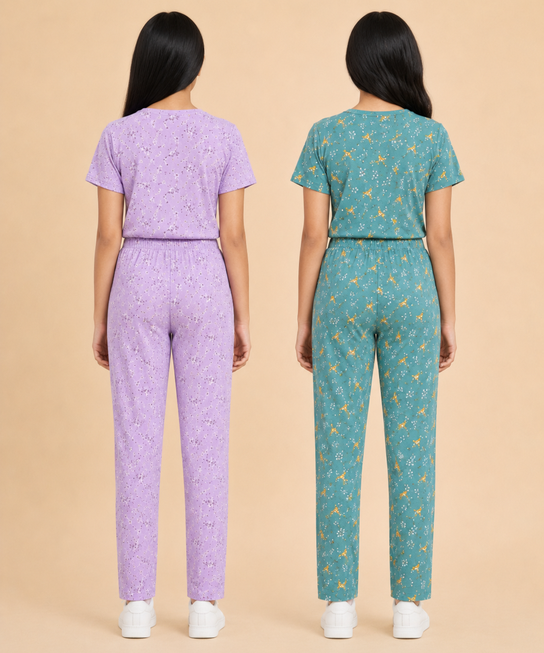 Girls Cotton All-Over Printed T-Shirt & Full-Length Pant Night Suit | Age - 9 to 15 Years | Pack of 2 Sets