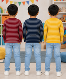 Kids Stripes Full Sleeve Cotton Tshirt | Age 0 to 3 Years (Pack of 3 Pieces)