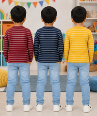 Kids Stripes Full Sleeve Cotton Tshirt | Age 0 to 3 Years (Pack of 3 Pieces)