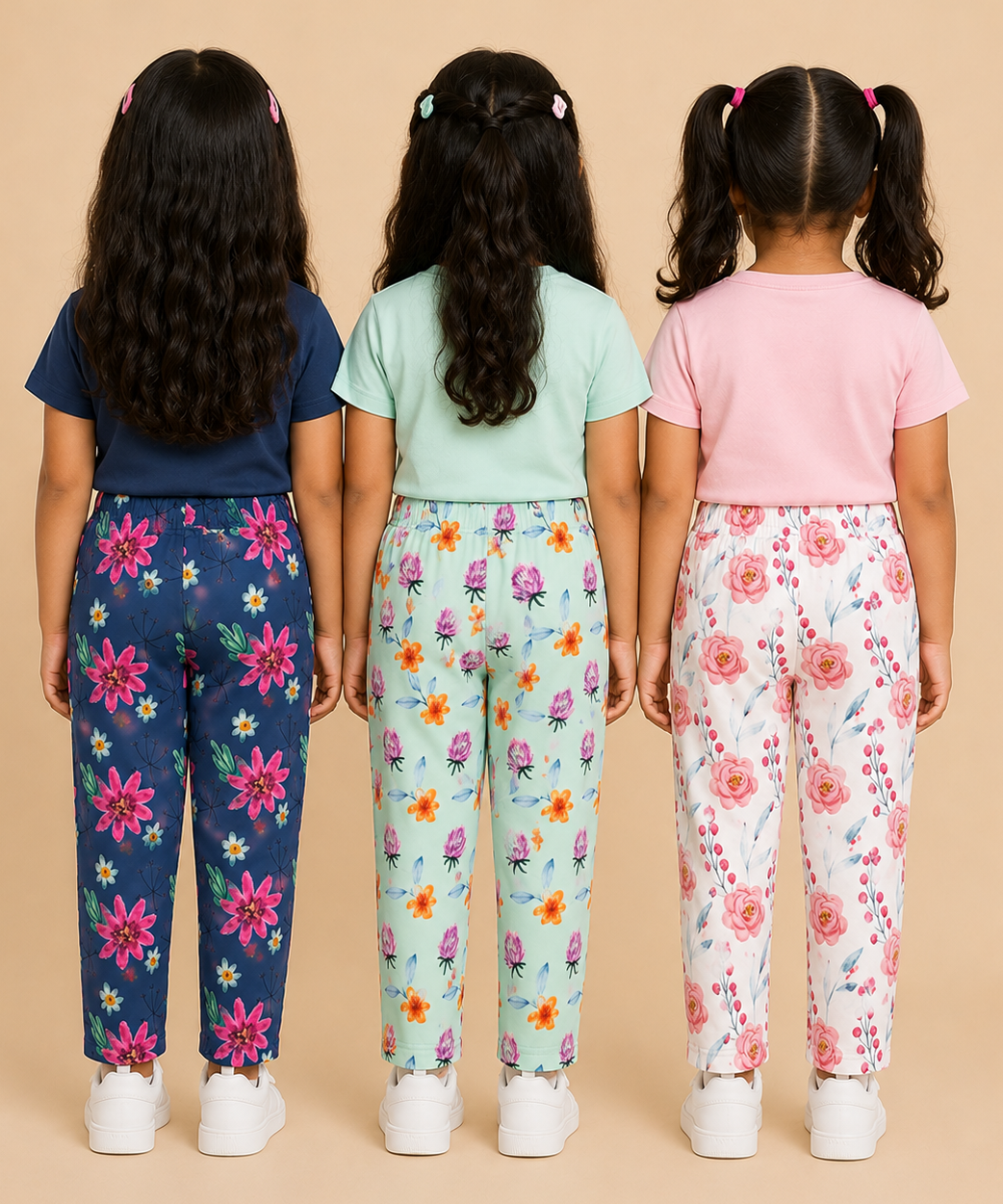 Pure Cotton Girls Printed Track Pant for Casual Night wear for Kids | Age 0 To 8 Years (Pack of 3)