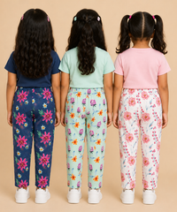 Pure Cotton Girls Printed Track Pant for Casual Night wear for Kids | Age 0 To 8 Years (Pack of 3)