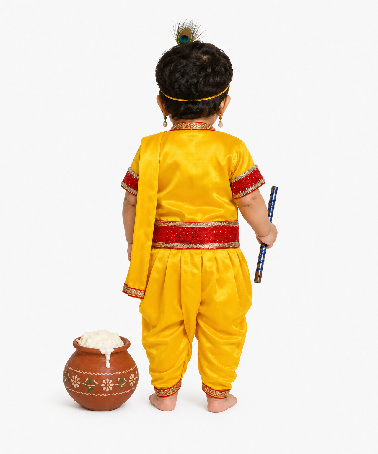 Janmashtami Krishna Fancy Dress Costume for Boys & Girls with Top & Bottom | 0 to 10 Years | Littile Krishna Outfit with Crown, Flute & Accessories
