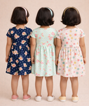 Girl Kids Frock 100% Cotton Floral Printed Gown Dress/Frock Dress | Age 1 to 8 Years (Pack of 3 Pieces)