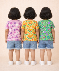 Kids Girls Cotton Printed T-shirt | 0 to 3 Years (Pack Of 3 Pieces)