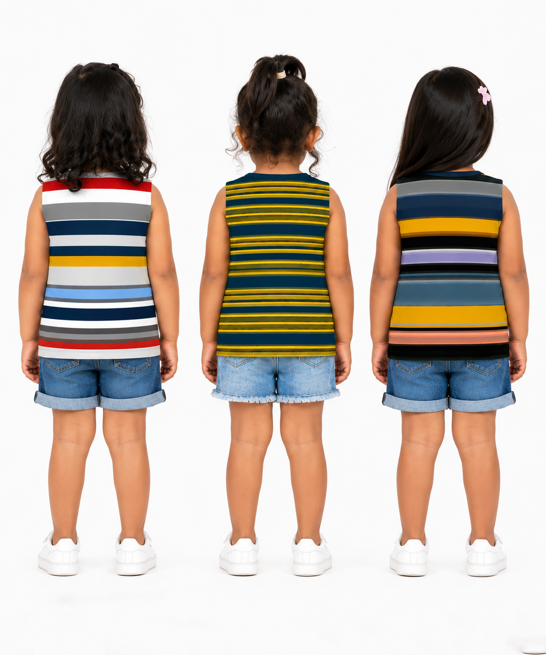 Cotton Stripes Girls Kids Sleeveless Tshirt (Pack of 3)