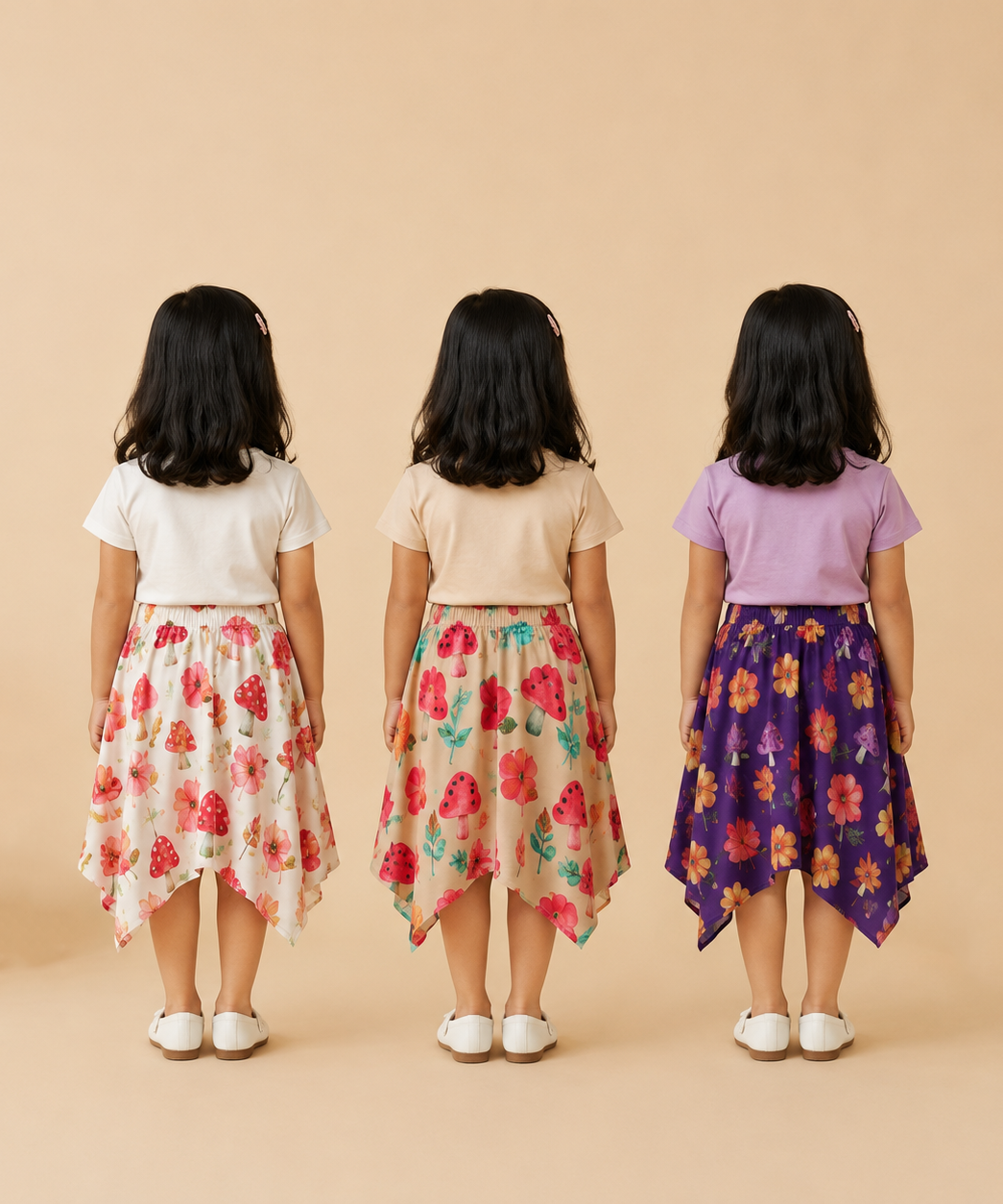 Cotton Fish Midi Floral Printed Skirt | Casual wear for Girl Kids Age 2 To 9 Years (Pack of 3)