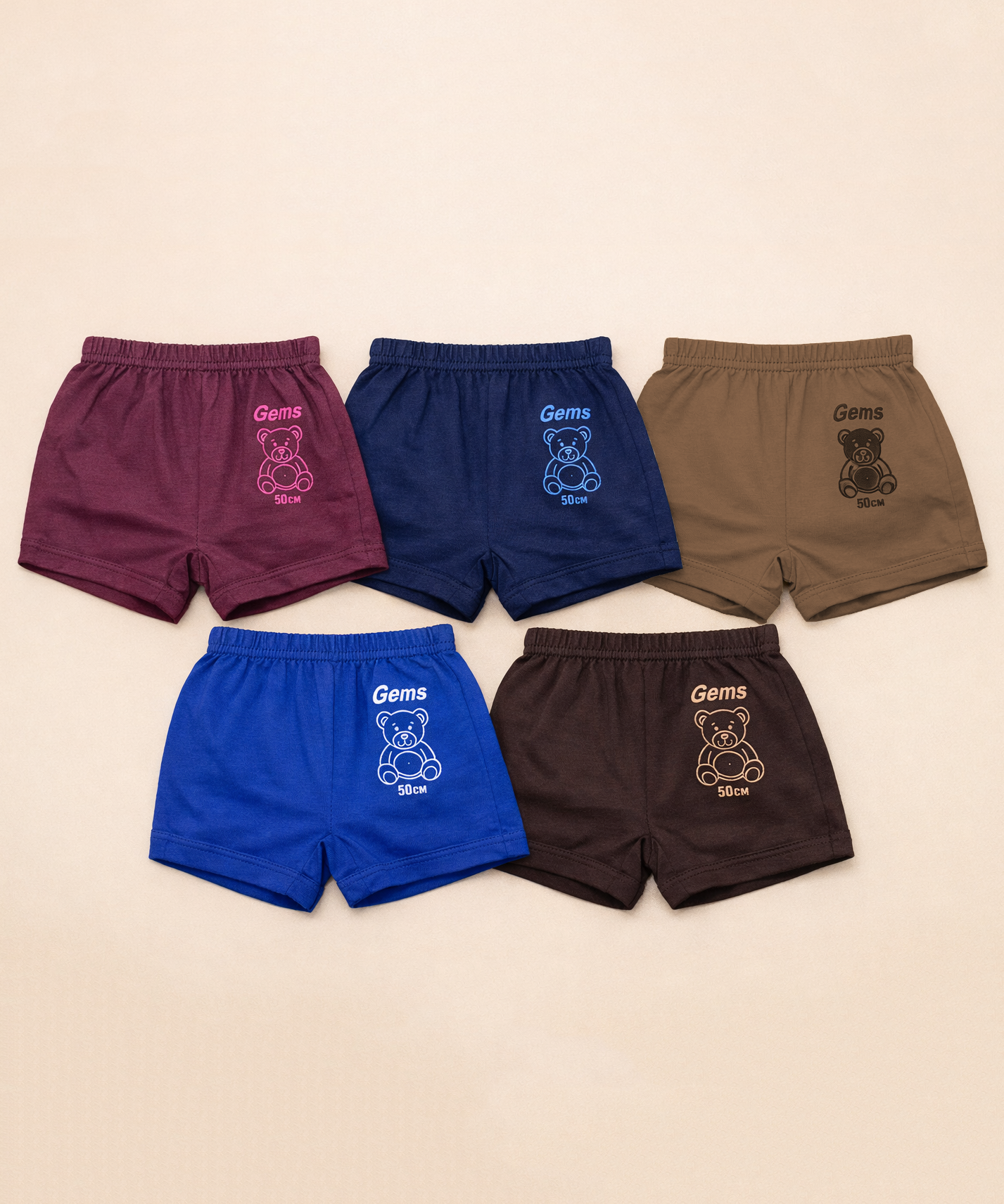 Boy Kids Gems Plain Underwear Brief 100% Pure Cotton | (Pack of 5)