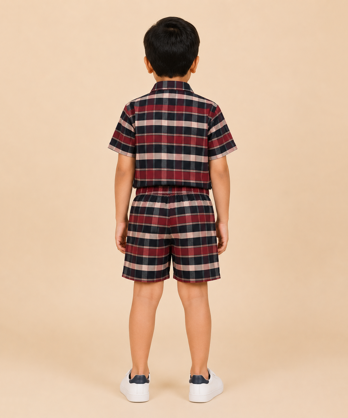 Polyester Checked Shirt and Shorts Set for Boy Kids Casual Wear Half Sleeve Co-Ord Set with Elastic Waist Shorts | Age 6 to 7 Years