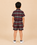 Polyester Checked Shirt and Shorts Set for Boy Kids Casual Wear Half Sleeve Co-Ord Set with Elastic Waist Shorts | Age 6 to 7 Years