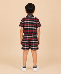 Polyester Checked Shirt and Shorts Set for Boy Kids Casual Wear Half Sleeve Co-Ord Set with Elastic Waist Shorts | Age 6 to 7 Years
