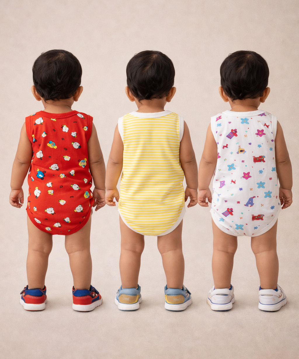 Boy & Girl Baby Sleeveless Bodysuit | 100% Pure Cotton | Age 0-12 Months (Pack of 3 Combo)