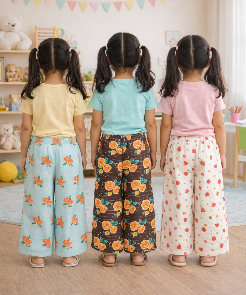Printed Palazzo Pant | Casual Night wear for Girl Kids Age 4 To 10 Years (Pack of 3)