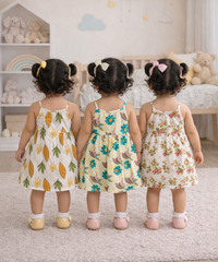 Girl Baby Sleeveless Cotton Frock Printed with Underwear | Age 0 to 6 Months (Pack of 3 Pieces)