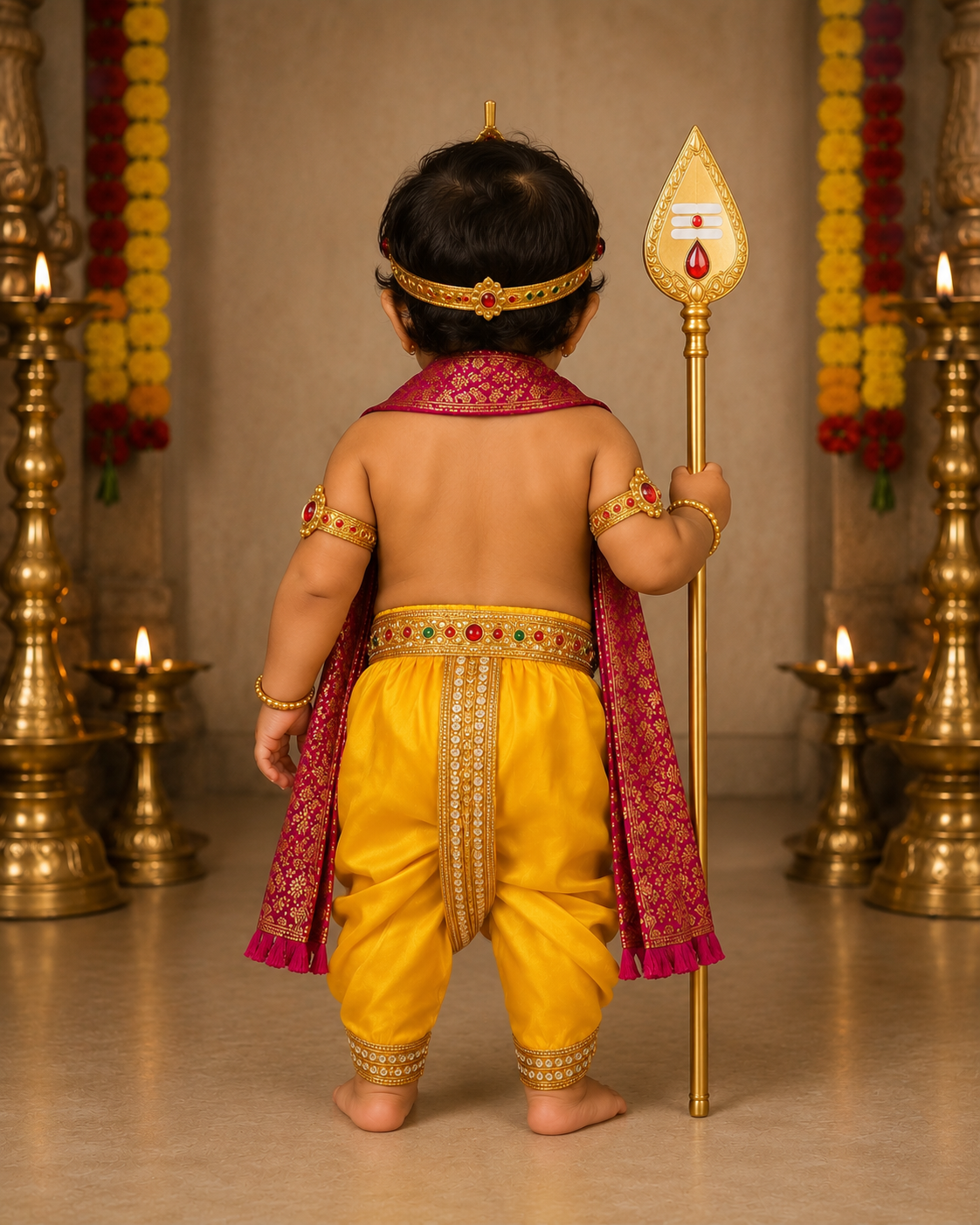 Baby Lord Murugan Fancy Dress Costume Set with  Crown & Temple Jewellery | Premium Traditional Kids Devotional, Lord, God Costume