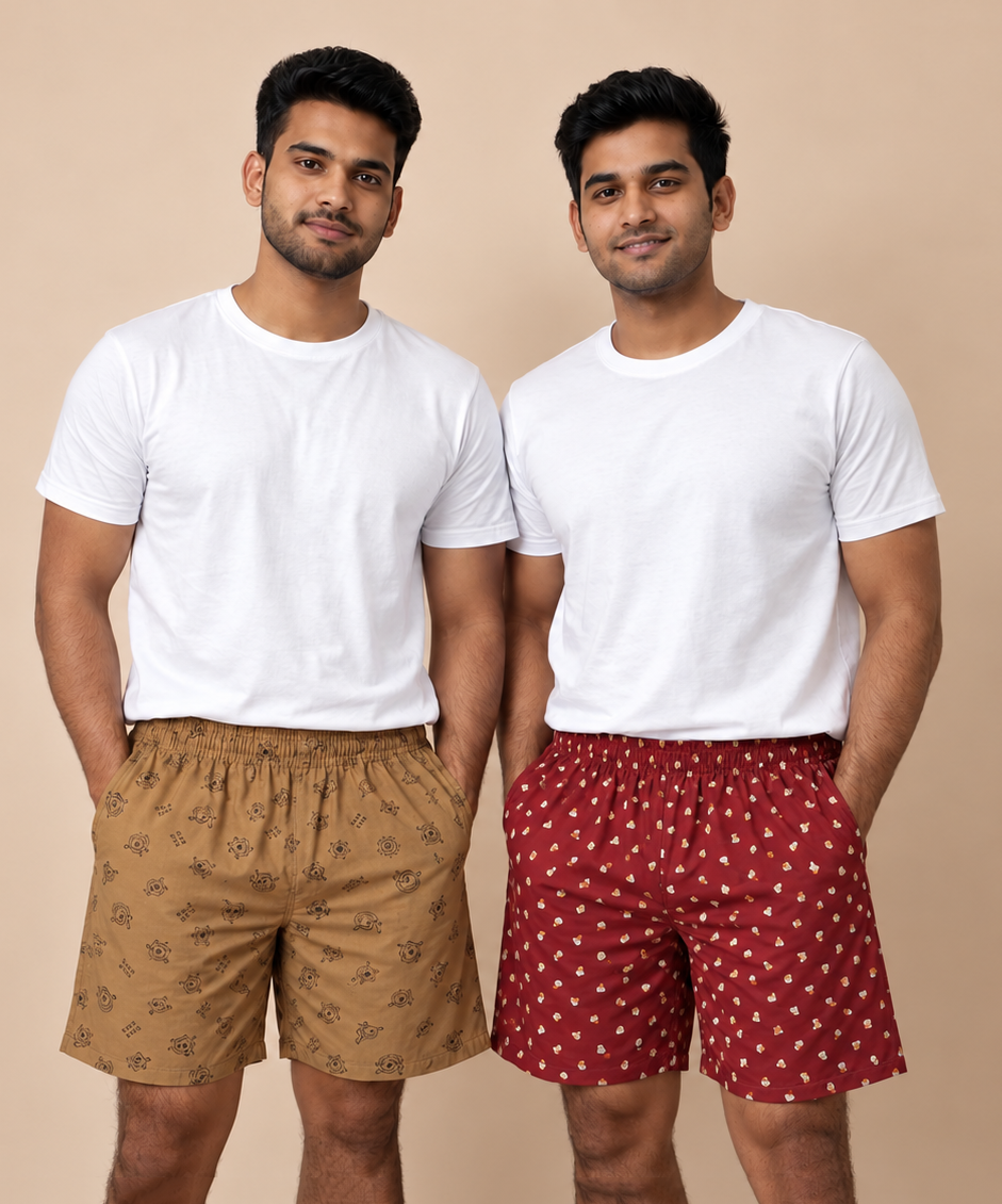 Men's Cotton Boxer Woven Checked Shorts (Pack Of 2)