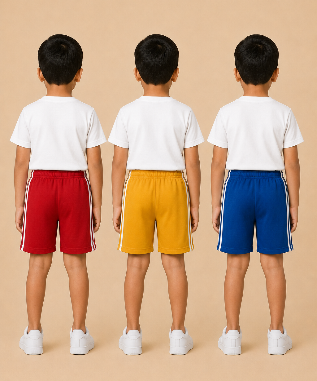 Kids Double Side Stripe Sports Shorts | Cotton Casual Shorts for Boys | Age 6-9 Years | Pack Of 3 Pieces Combo