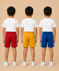 Kids Double Side Stripe Sports Shorts | Cotton Casual Shorts for Boys | Age 6-9 Years | Pack Of 3 Pieces Combo