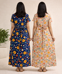 Maternity Feeding Maxi Dress | Nursing Friendly Nighty Style (Pack of 2 Pieces)