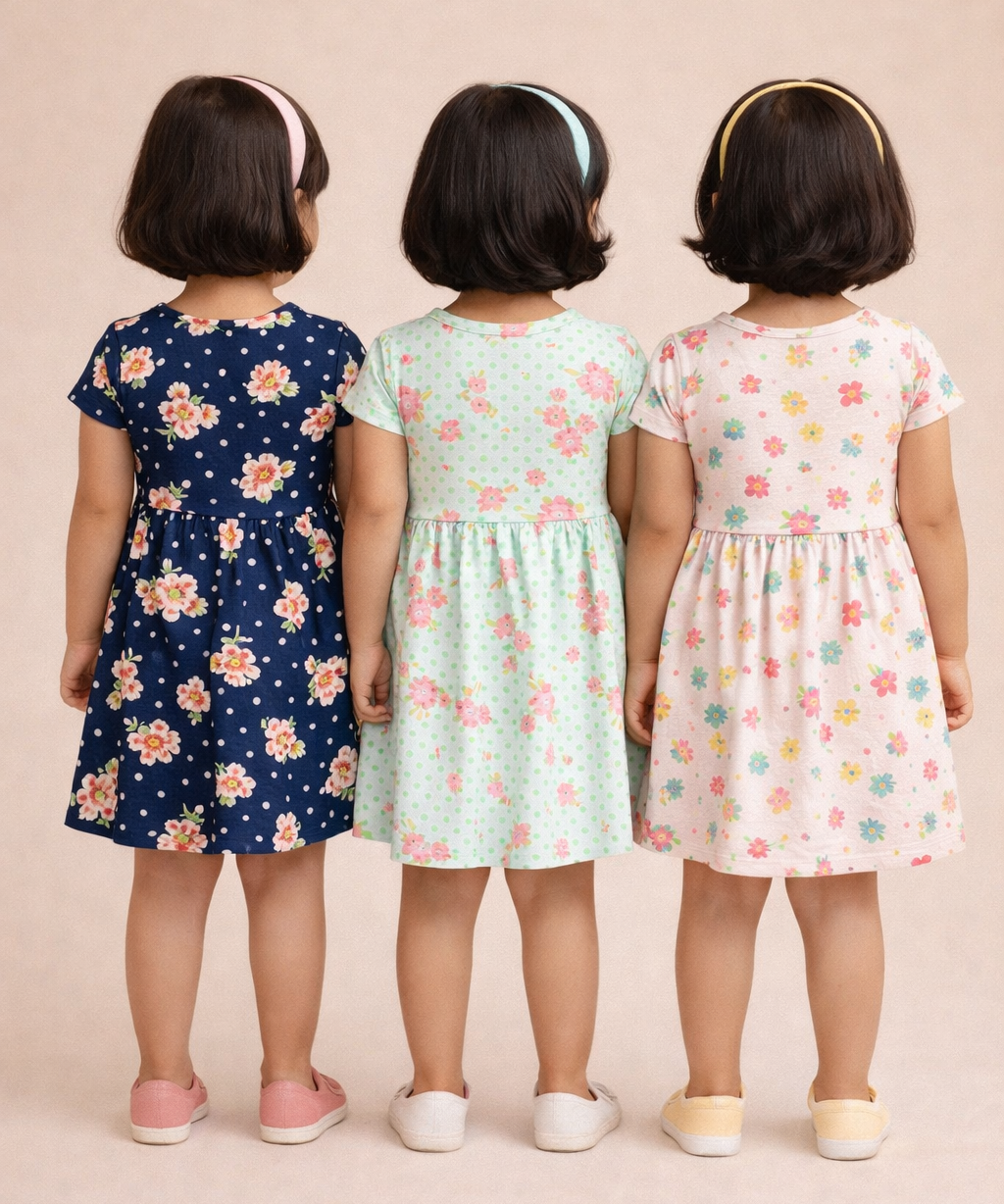 Girl Kids Frock 100% Cotton Floral Printed Gown Dress/Frock Dress | Age 1 to 8 Years (Pack of 3 Pieces)