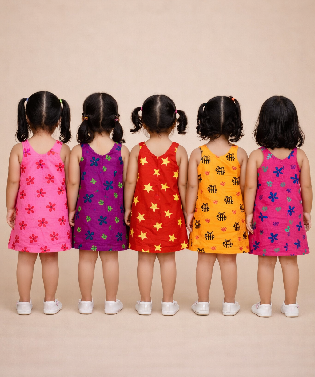 Girls 100% Cotton Printed 0 To 4 Years Gown Dress/Frock Dress (Pack of 5)