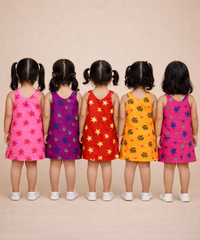 Girls 100% Cotton Printed 0 To 4 Years Gown Dress/Frock Dress (Pack of 5)