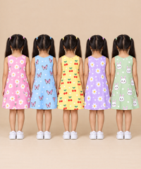 Girls 100% Cotton All Over Printed 2 To 5 Years Gown Dress/Frock Dress (Pack of 5)