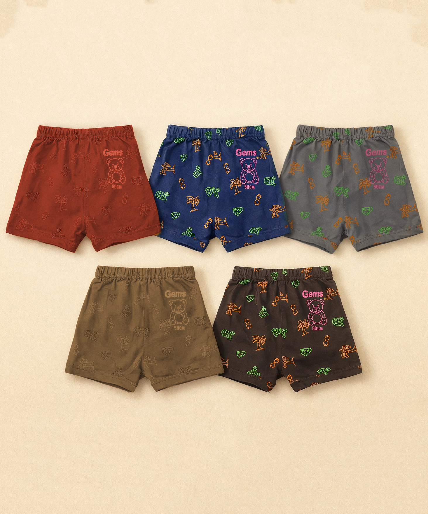 Boy Kids Gems Print Underwear Brief 100% Pure Cotton | (Pack of 5)