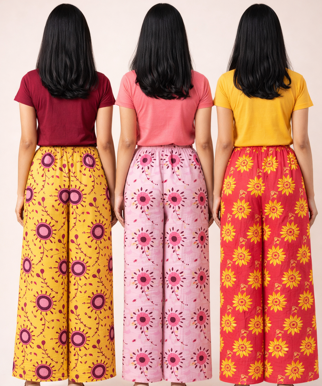 Printed Palazzo Pant | Casual Night wear for Women (Pack of 3)