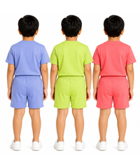 Kids Typography Print T-Shirt & Shorts Co-Ord Set for Boys | Age 6 Months-3 Years | Pack Of 3 Set Combo