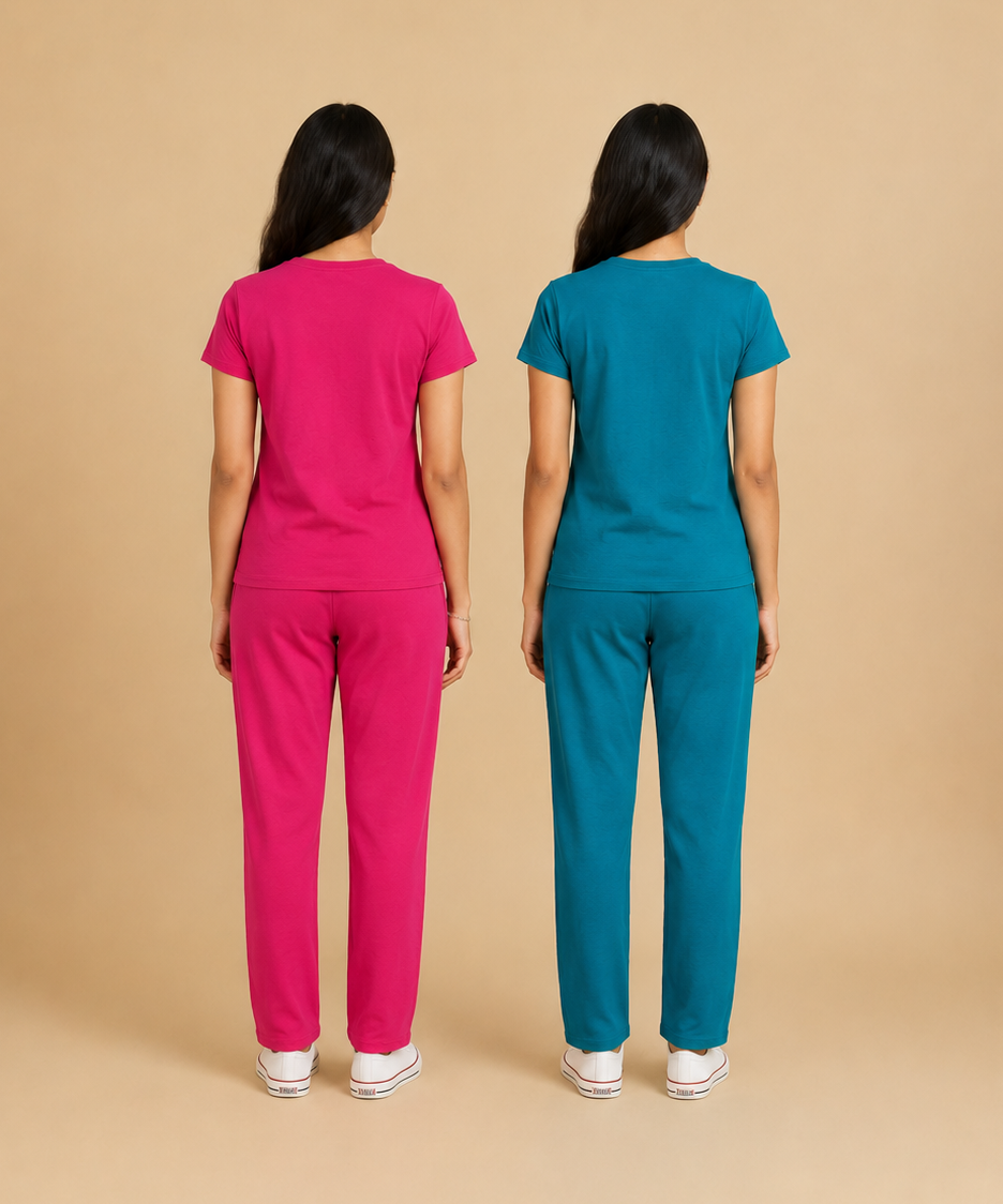 Women Textured Polyester Co-ord Set | Half Sleeve Top & Pants | Pack of 2 Set Combo