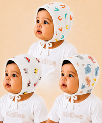 Baby Muslin Cotton Printed Bonnet Cap with Chin Tie – Soft & Comfortable Infant Headwear | 0–12 Months (Pack of 3)