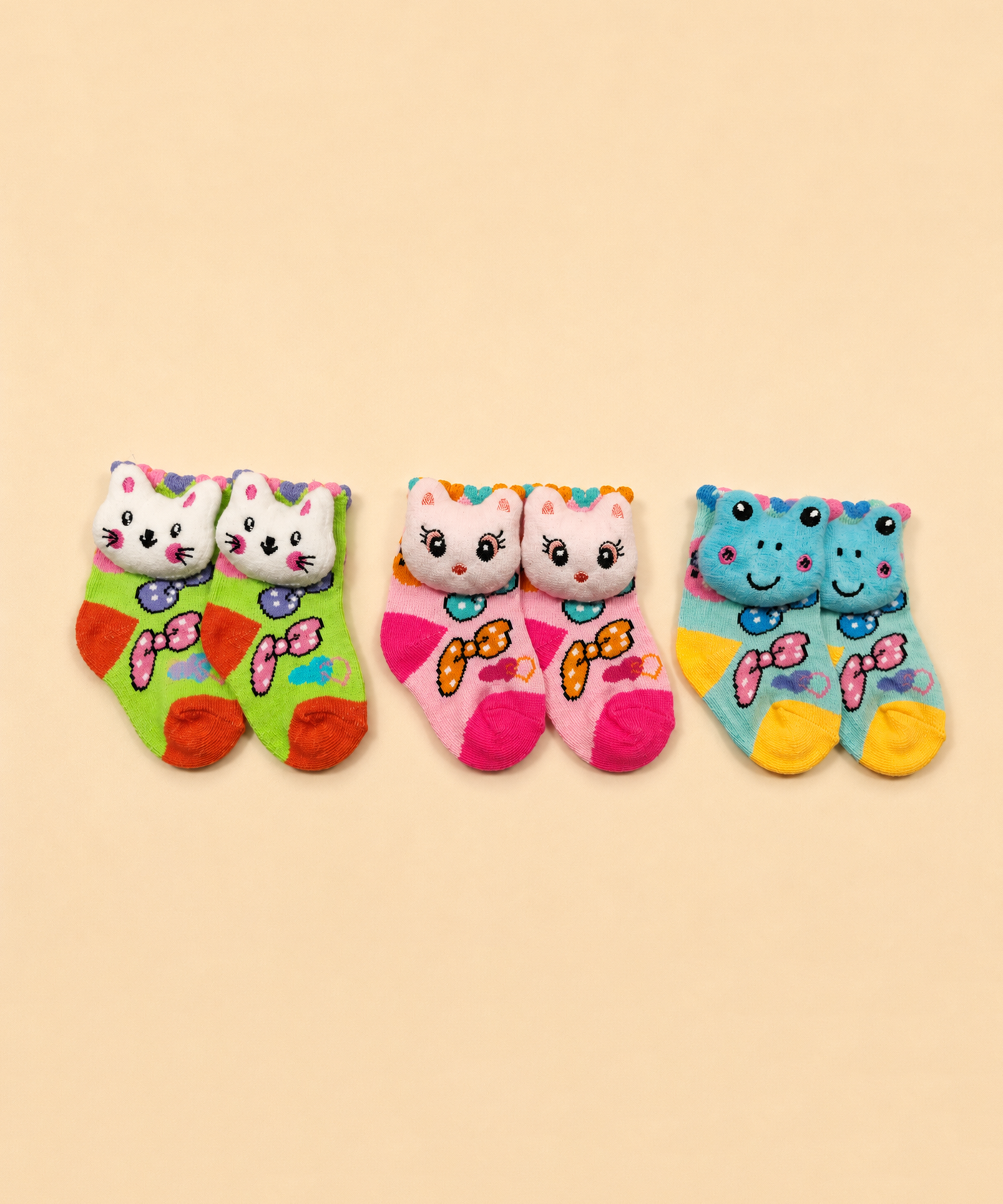Cute Cartoon Animal Baby Kids Ankle Socks | Age 0-12 Months | Soft Cotton Anti-Slip Toddler Socks for Boys & Girls | 3 Pack Combo