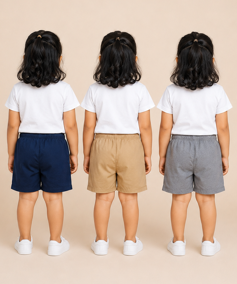 Pure Cotton Plain Shorts for Girls Kid with Elastic Age 3 Months to 4 Years (Pack of 3)
