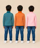 Kids Boys Full Sleeve Hi-Neck Stripes Rib T-shirt | Age 9 to 24 Months | Pack of 3 Pieces